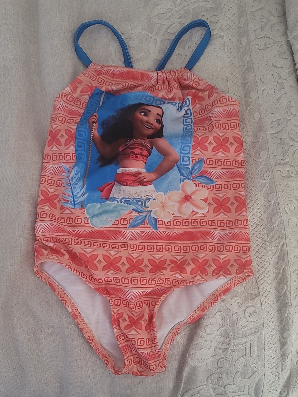 Disney Coral and Blue Moana Graphic One-Piece Swimsuit, Sz 2T